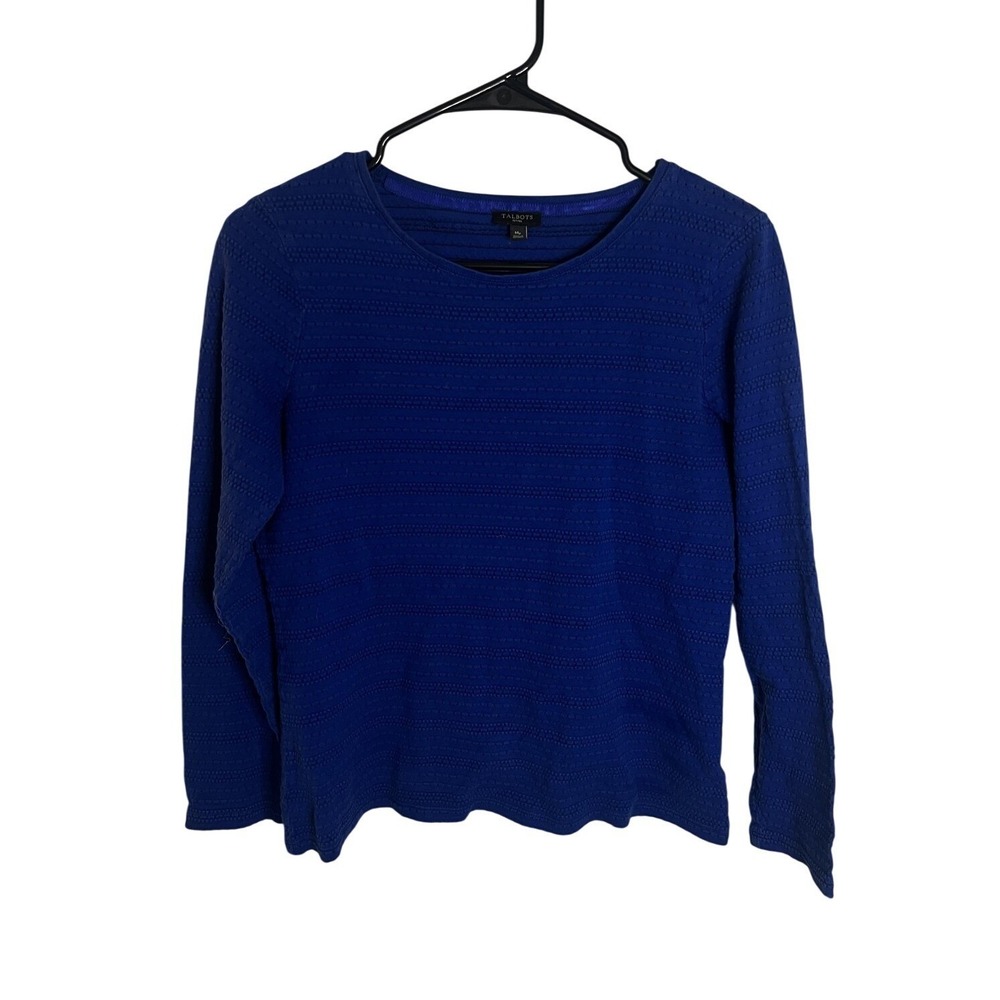 Talbots Sweater Womens Medium Petite Blue Textured Knit Pullover Long Sleeve Top